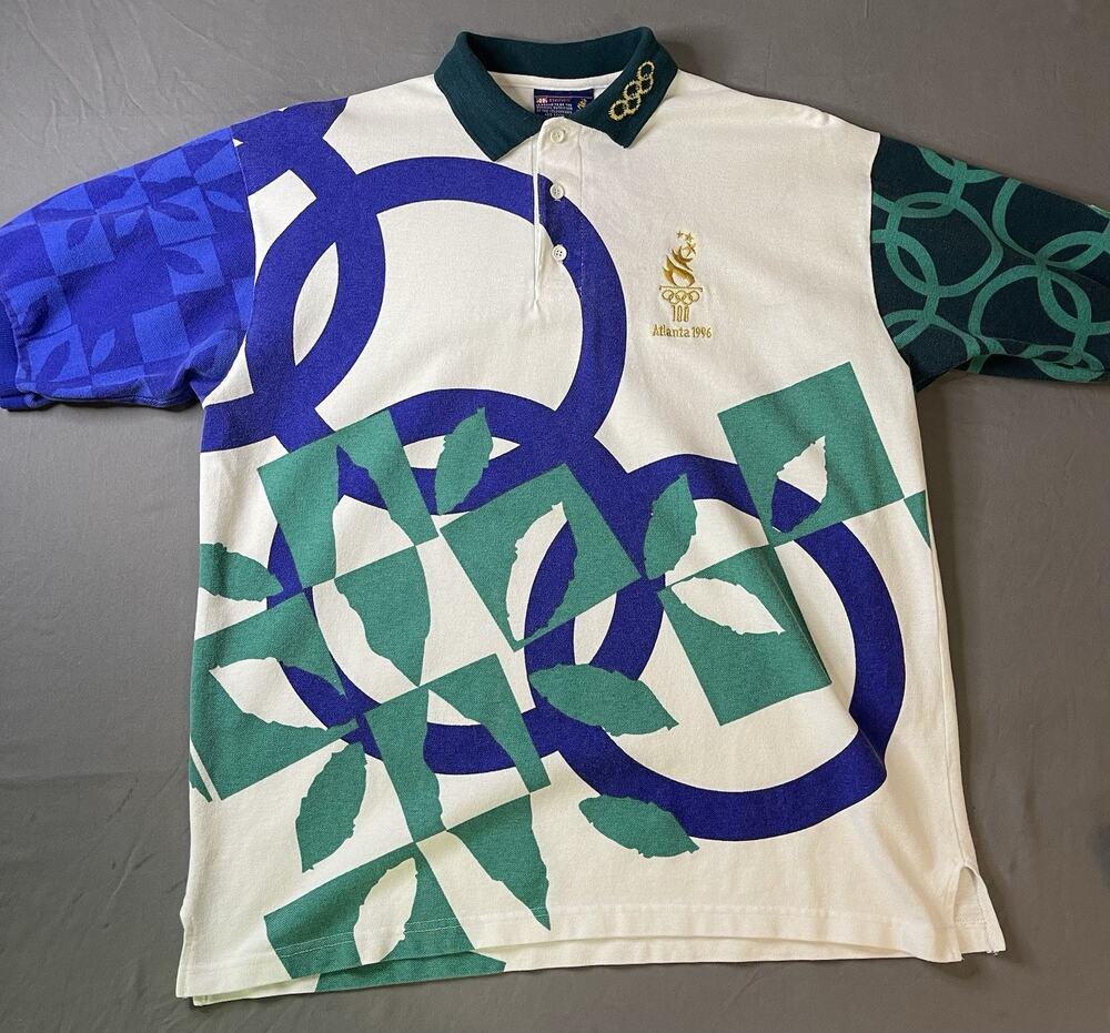 Vintage 1996 Atlanta Olympics Men’s Large Polo Shirt Official Games Graphic